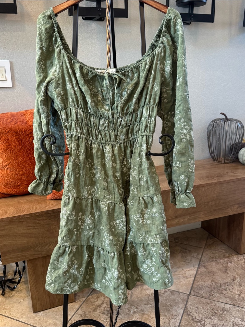 Liberty Love Olive Green Floral Smocked Tiered Midi Dress